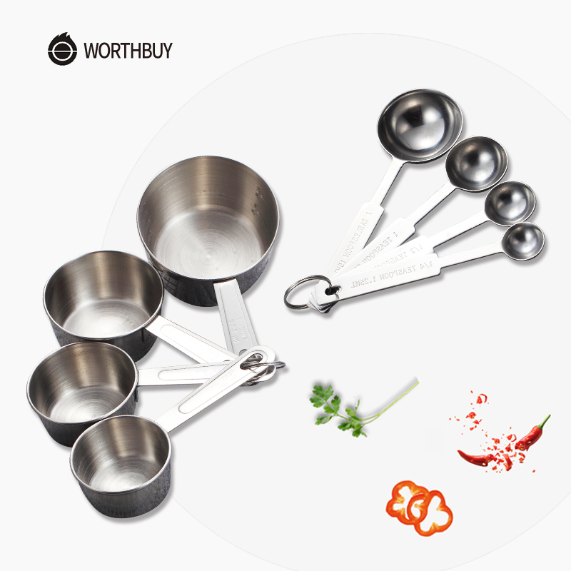 WORTHBUY Stainless Steel Measuring Cup Kitchen Measuring Spoon Scoop For Baking Tea Coffee Kichen Accessories Measuring Tool Set