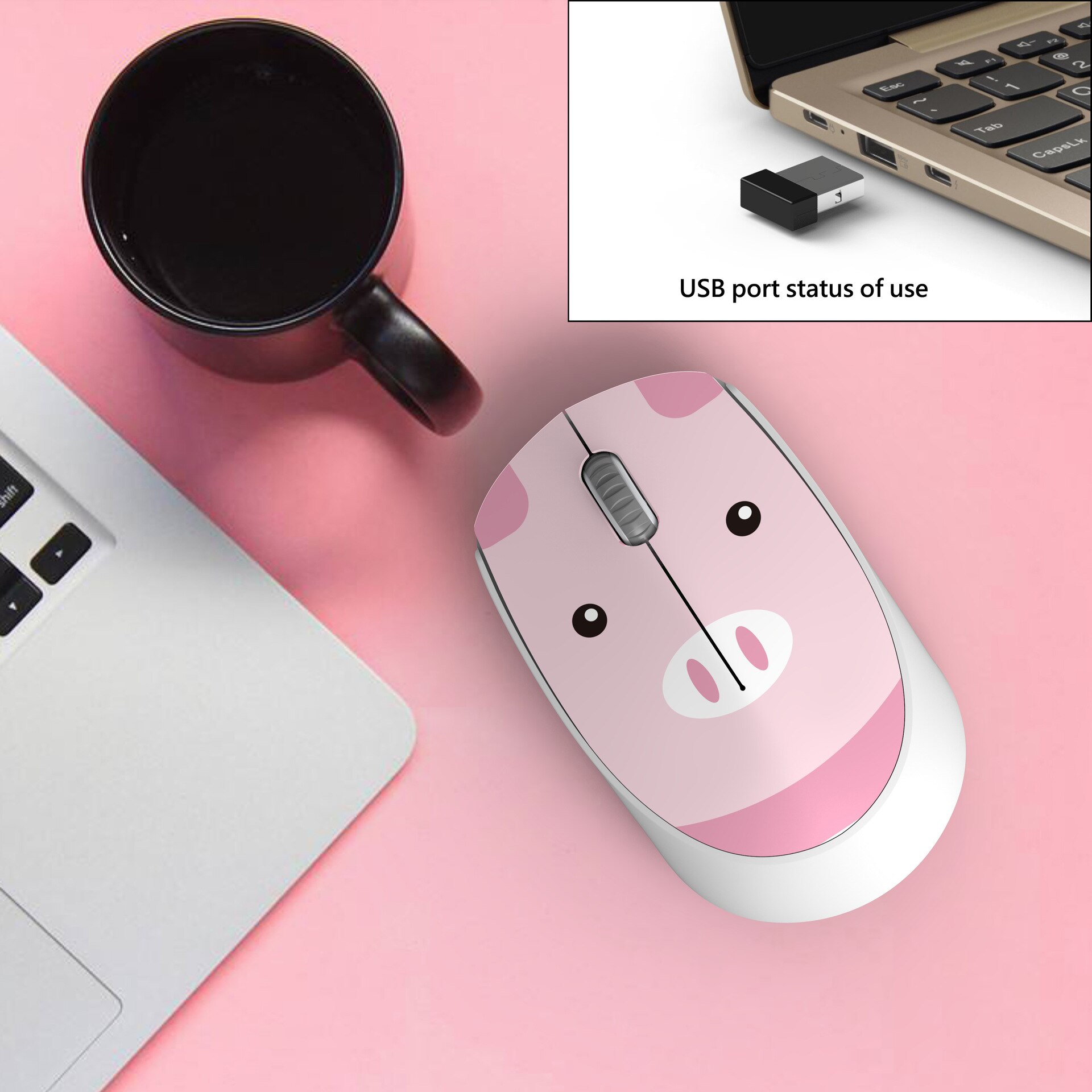 Ratón inalámbrico con de dibujos animados para niños, Mouse óptico 3D ergonómico de 2,4G con de hámster, ideal para ordenador de oficina y portátil: PINK