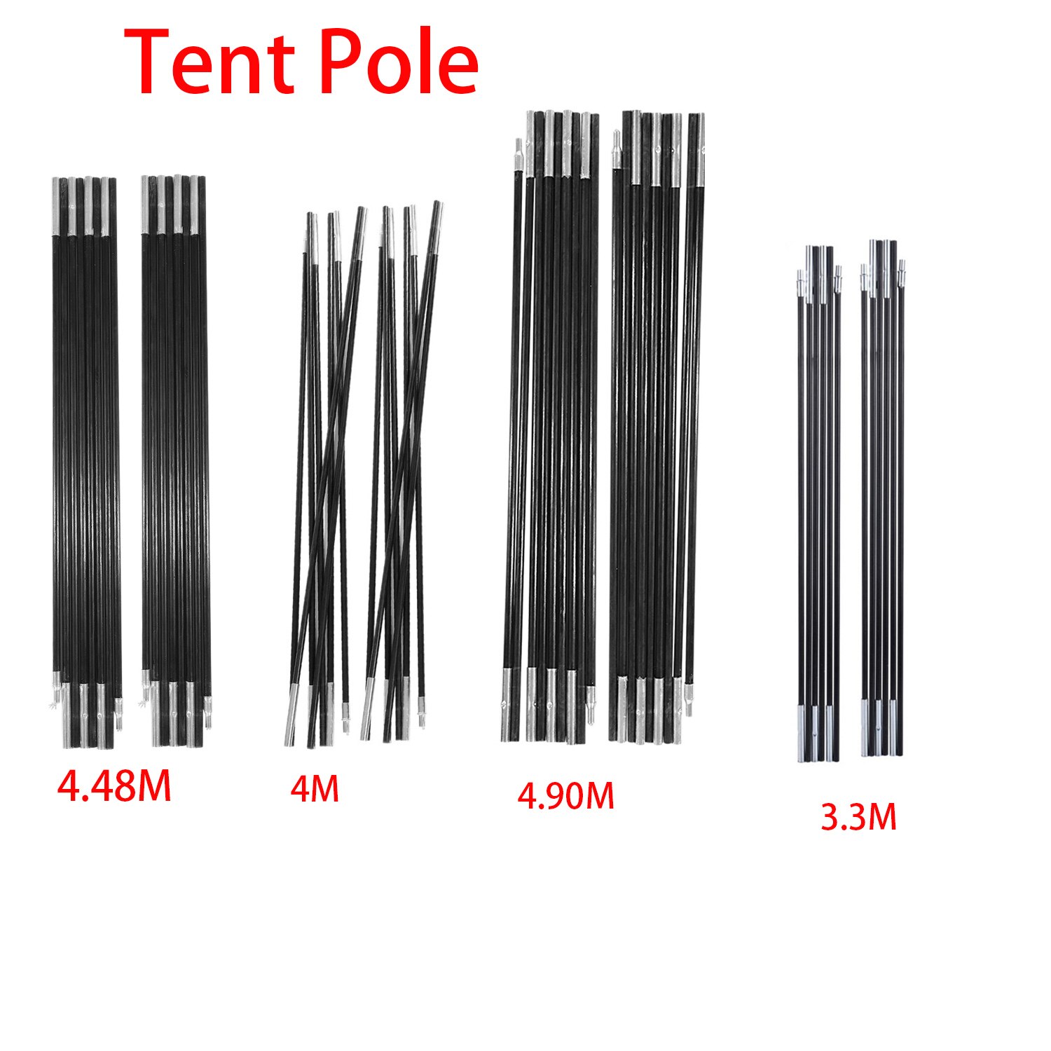 2pcs Tent Rod 4.9/4.48/4/3.3M Fiberglass Camping Travel Tent Pole 8/7mm Tent Supporting Rod Awning Frames Equipment Accessories