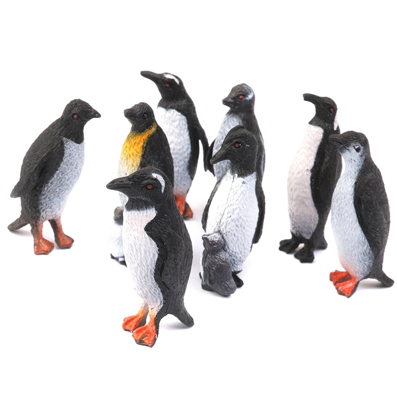 Plastic Penguin Ocean Animal Toy Model 8pcs Black + White: Default Title