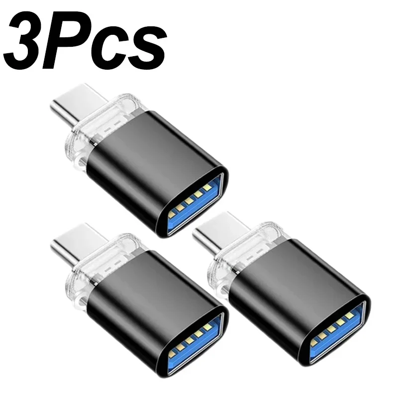 3-1Pcs Type C Male To USB-A 3.0 OTG Data Transfer Adapter Led USB-C to USB 3.0 Converter Phone Connector for Xiaomi Redmi Huawei: Yellow