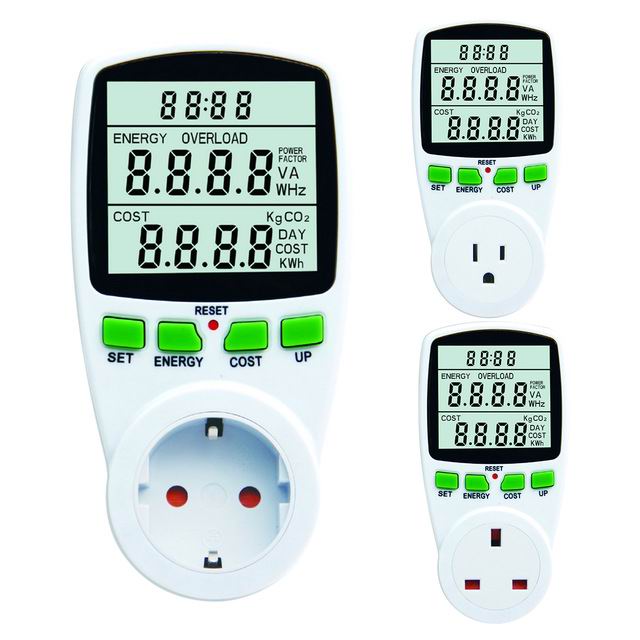 Eu us uk au plug in digital watt meter lcd power meter el kwh power meter måle stikkontakt power analyzer energy meter