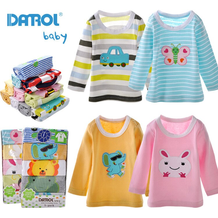 T-shirt manches longues en coton pour bébé, ensemble de 5 pièces, vêtements d&#39;automne pour -né, garçon et fille