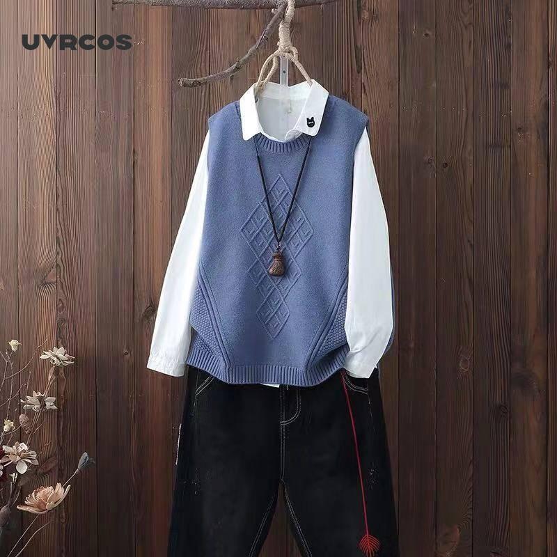 UVRCOS col rond tricoté gilet femmes collège Style pull gilet printemps et automne laine gilet pull ample