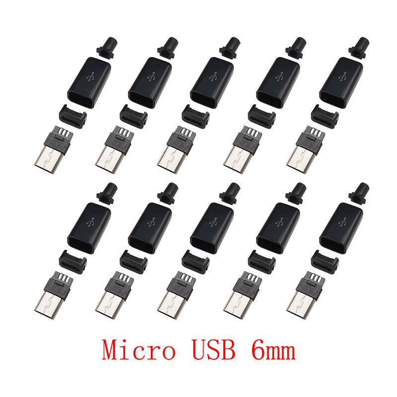 Connecteur de prise mâle Micro USB 5 broches, Type à souder 6mm, câble de données MicroUSB, assemblage d'interface, réparation, fiches de charge 4 en 1, 10 pièces