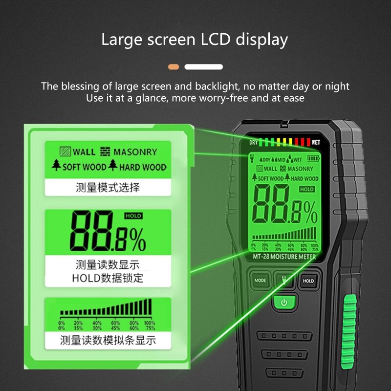 MT28 Wood Moisture Meter Humidity Tester Digital Timber Damp Detector Test wall moisture analyzer Range 5%~75%