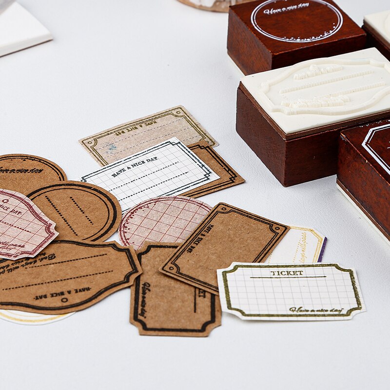 Retro Frame Label Decorative Stamps Wood Mounted Rubber Stamps for Card Making DIY Crafts Scrapbooking Journal Planner