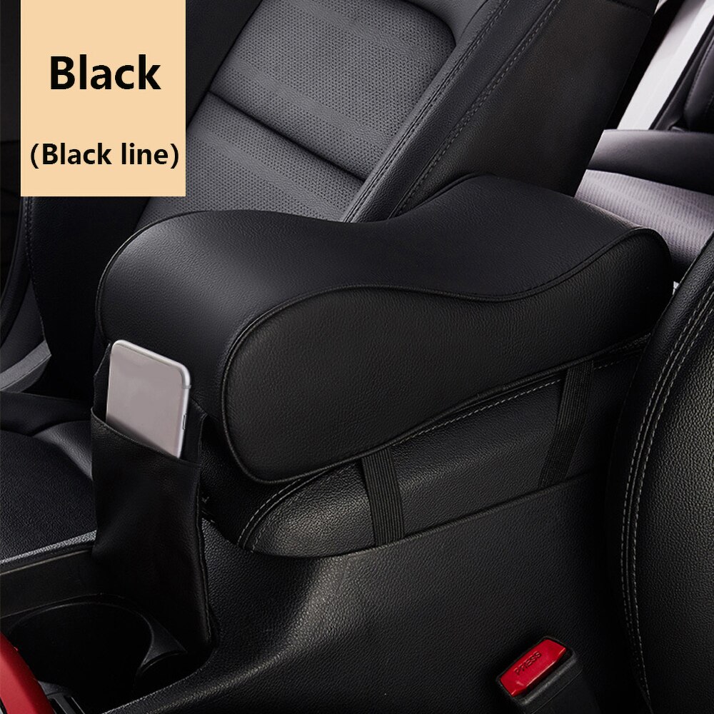 Accoudoir en mousse à mémoire de forme pour voiture, coussin de Console centrale, tapis d'oreiller avec support pour téléphone portable, sac de rangement, boîte d'accessoires de voiture: Black