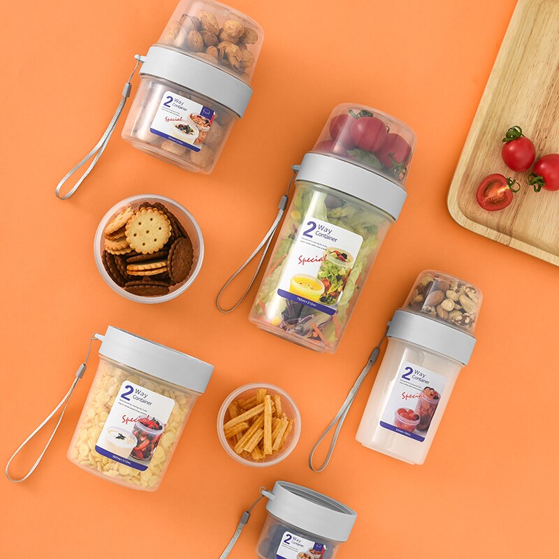 Botella de almacenamiento sellada de doble capa, contenedor de alimentos frescos de grado alimenticio, taza a prueba de fugas para desayuno, fruta, leche, Yogurt