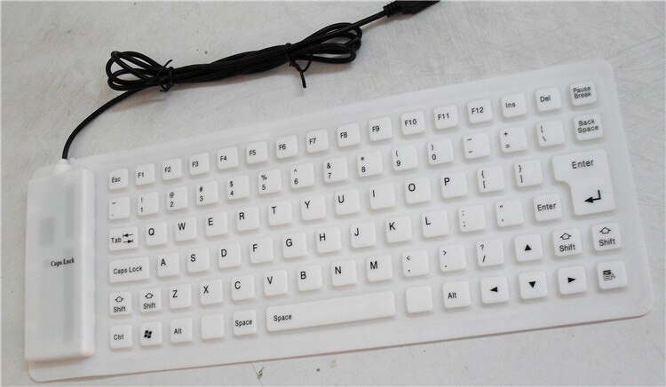 Foldable washable computer keyboard 85 key portable mini USB flexible waterproof soft silicone gaming keyboard computer laptop: white
