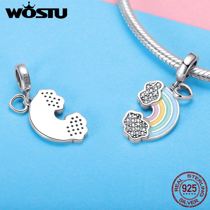 WOSTU 925 Sterling Silber Regenbogen der Liebe Baumeln Reize passen Ursprüngliche DIY Armbinde Anhänger Schmuck Grilfriend CQC905