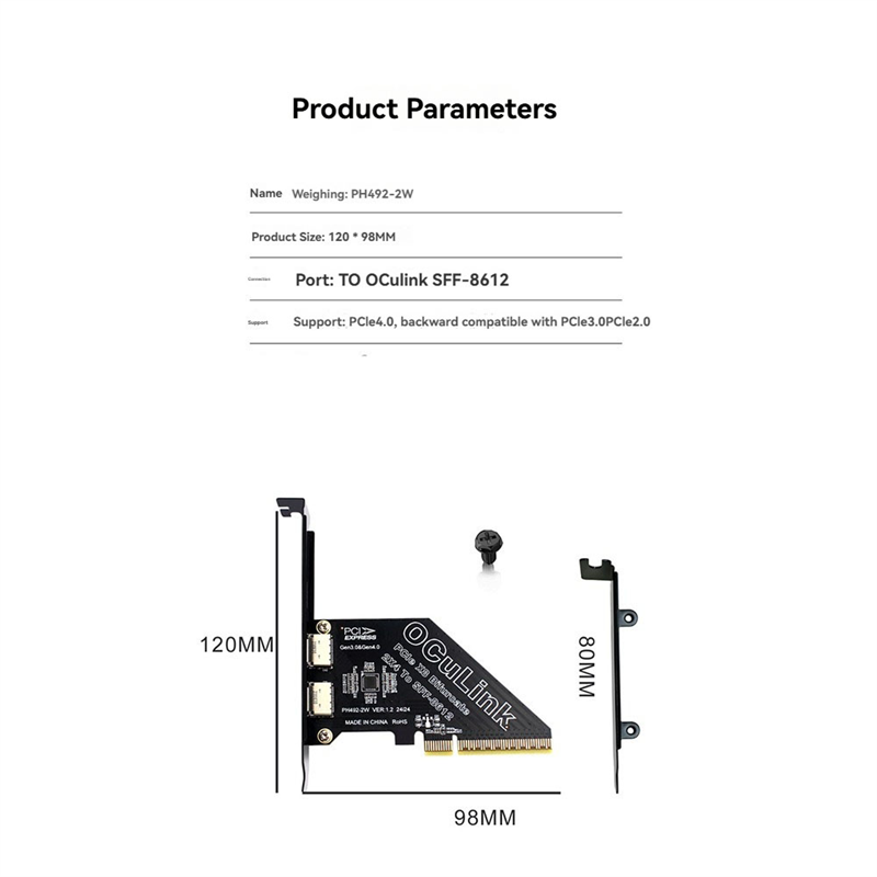 SFF 8611 & 8612 Adapter Card Pcie 4.0 X8 To Oculink Support Convert SFF-8639 U.2 SSD 2-Port Expansion Card