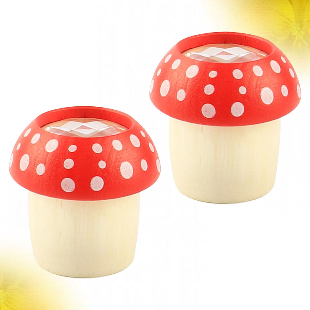 2PCS Kaleidoscopes Wooden Mushroom Polygon Smooth Polished Kaleidoscope Educational Prop (Red)