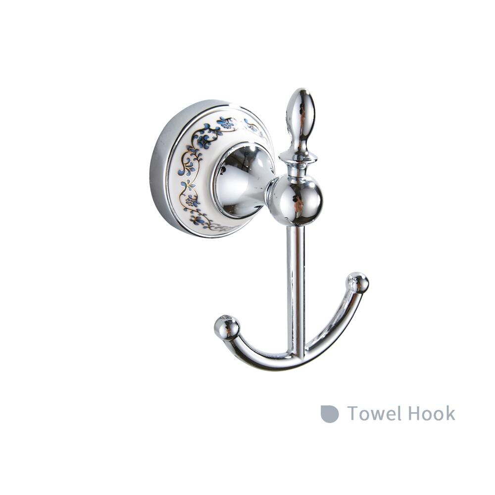 Bad tilbehør keramikk sett messing krom toalett børste holder håndkle rack baderom sett keramiske bad produkter: Kappekrok