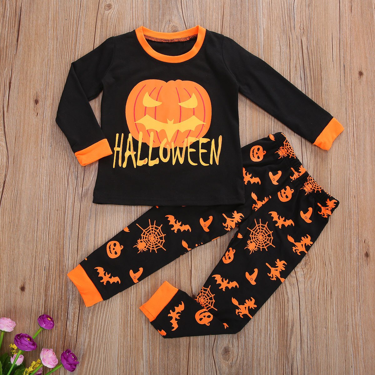Infant Baby Halloween Pajamas, Jogger Pants Suit, Pumpkin Spider Printed Round Neck Long Sleeve Sleep Trousers2Pcs
