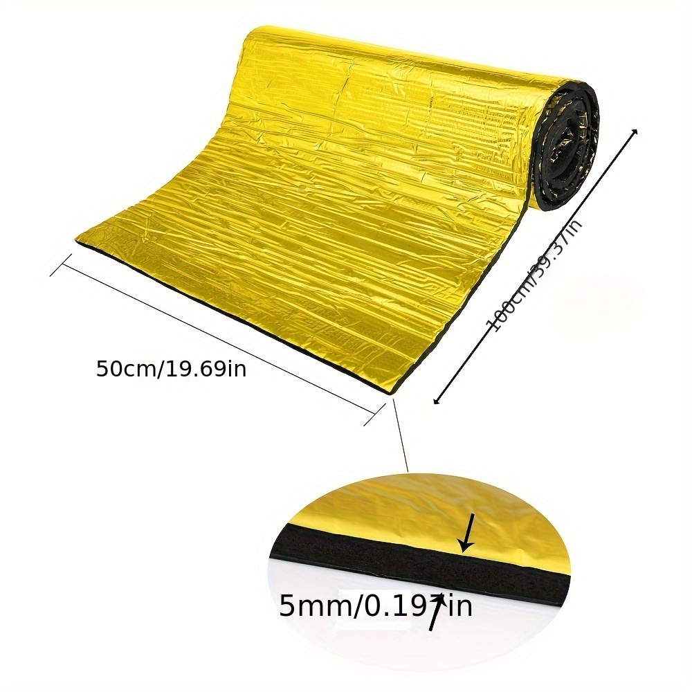 Termisk och akustisk isolering för bilar, skum, aluminiumfolie, självhäftande termisk och akustisk isolering, ljudisolerande material för bilhuv: Guld-
