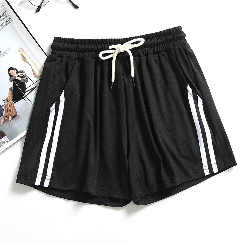 Sports Shorts Women Summer Anti Emptied Loose Running Shorts Casual Lady Elastic Waist Beach Correndo Short Pants: black / M