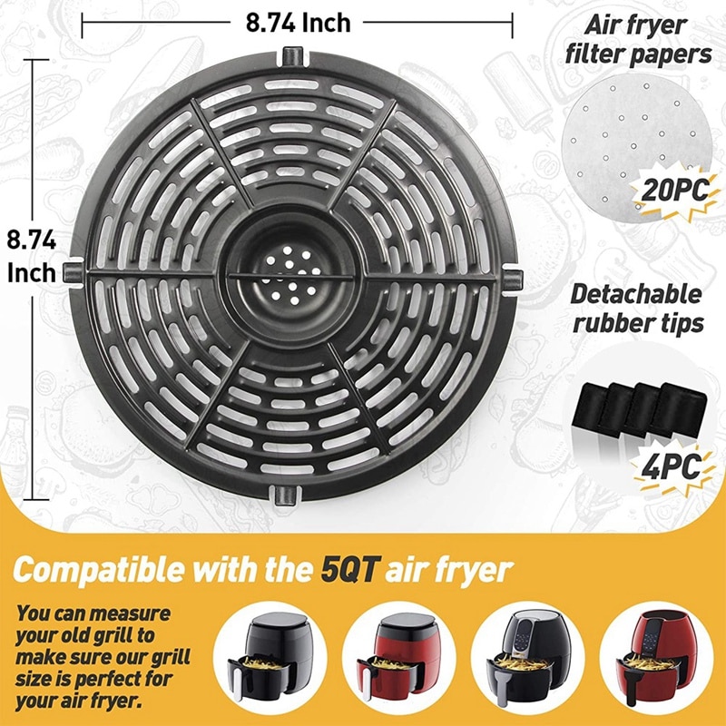 Air Fryer Replacement Grill Pan for Power Gowise 5QT Air Fryers, Air Fryer Accessories, Non-Stick Air Fryer Pan