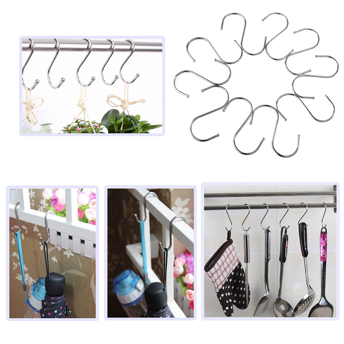 10Pcs S Vormige Zilveren Haken Rvs Hangers Haken Pothook