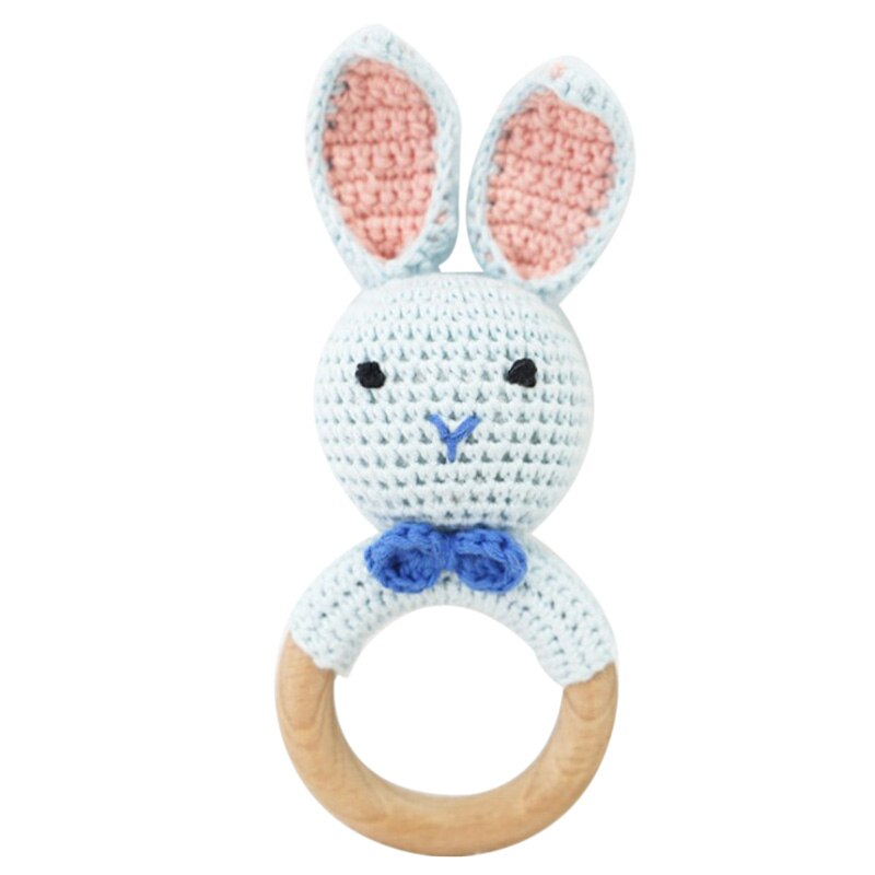Baby Holz Beruhigende Rasseln Spielzeug Baby Natur Häkeln Handgemachte Gestrickte Rasseln BeißRing Spielzeug Hase Bär Zahnen Ring BeißRing Neue: A