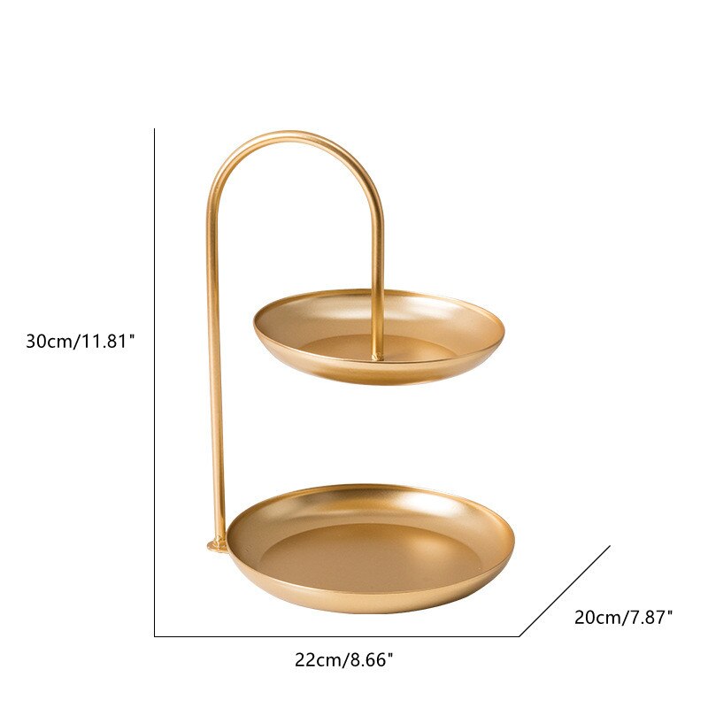 Cake stand Gold iron double layer storage tray dessert table candy snack tray jewelry display rack home decoration: B gold
