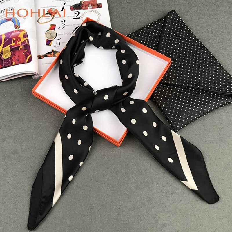 Navy Blue Dot Square Scarves Wraps90*90CM Women Accessories Seasons Sunscreen Large Silk Scarf Shawl Ladies HeadScarves