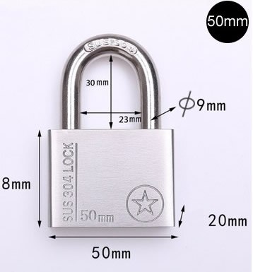 Salidas de fábrica de acero inoxidable 304, candado para exteriores, impermeable, antioxidante, antirrobo, resistente a la corrosión, Océano, barcos, exteriores: short hook 50MM