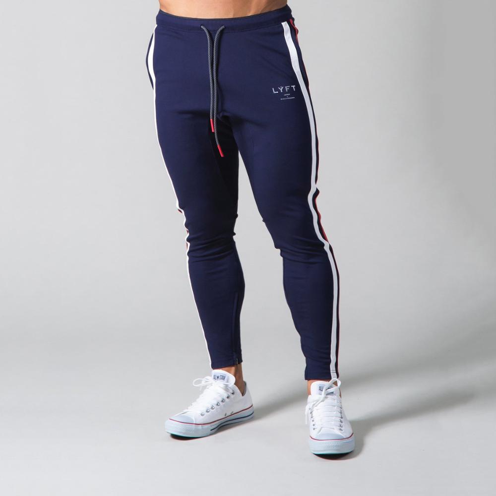 Mannen Jogging Broek Streep Running Broek Skinny Katoen Trainingsbroek Trackpants Gym Fitness Training Sport Broek Mannelijke Bodems: Navy / XXL