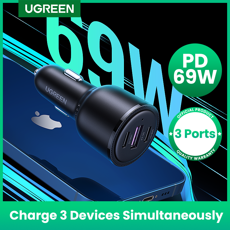 UGREEN 69W Car Charger USB Type C Dual Port PD QC Fast Charging For Laptop Car Phone Charger For iPhone 13 12 Pro Samsung Xiaomi