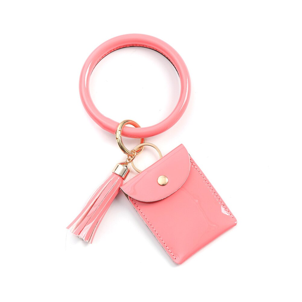 Bracelet Keychain Card Holder Lightweight Wristlet Clutch Bag with Circle Keyring Tassel for Women Girls: Pink