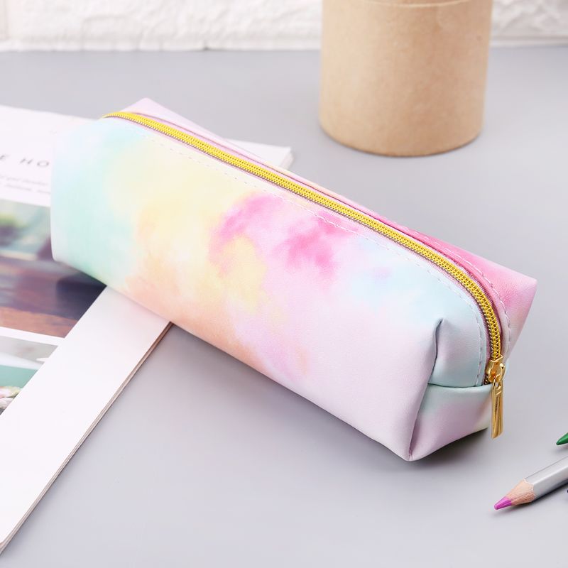 Estuche de lápices Kawaii, bolsa de cosméticos de maquillaje Rosa colorida, caja de almacenamiento, artículos escolares, papelería