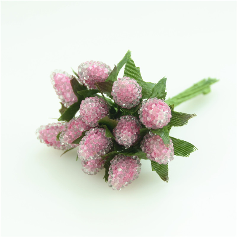 12 stk glas jordbær kunstig bær kirsebær simulering frugt rød stammer perle granatæble bryllup boligindretning: Lyserød