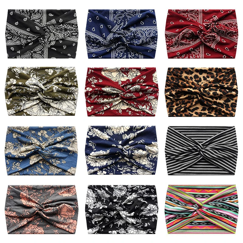 Boho-stil breda pannband för kvinnor extra stora turban träningspannband yoga hårband tvinnade tjocka håraccessoarer
