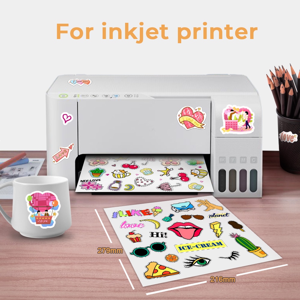 10 Sheets Printable Vinyl Sticker Paper 216x279mm Glossy Self-Adhesive Printer Paper for Inkjet Printer DIY Decals Crafts