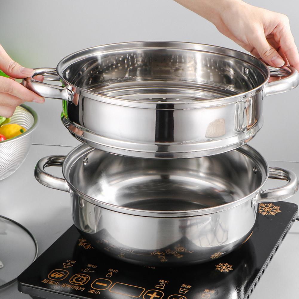 Stainless Steel Thick Steamer Pot Soup Steam Pot Universal Cooking Pots For Induction Cooker Gas Stove Two-layer Steam Pot