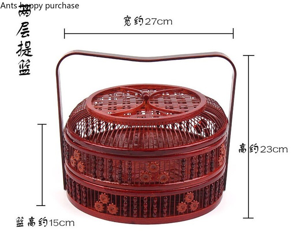 Bambus oppbevaringskurv håndtak med lokk rund hul to etasjer tre etasjer bryllup kurv egg måne kakeboks frukt oppbevaringsbokser