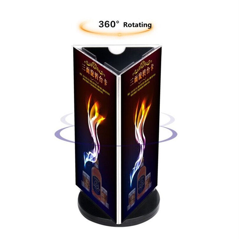360 Degrees Rotating Three Sides Plastic Acrylic Table Menu Paper Card Sign Holder Display Stands In Advertising Frame