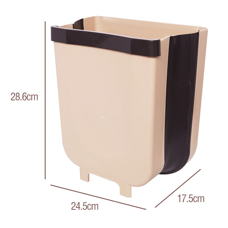 Kitchen Folding Waste Bins Garbage Bin Bathroom Foldable Car Door Wall Mounted Trashcan Toilet Waste Storage Bucket: Coffee - L