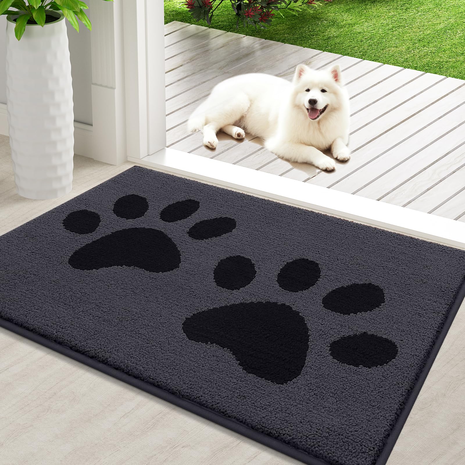 Hapihappy-alfombrilla para puerta de entrada para perro, absorbente, resistente a la suciedad, lavable, para puerta delantera y trasera, antideslizante, duradera para el hogar: 400mm x 400mm / Negro