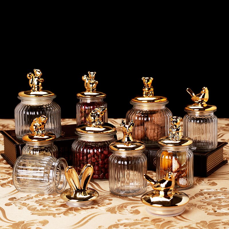 Réservoir de stockage scellé plaqué or de style européen, pot de lait en poudre pour bébé, matériau en verre, caddie à thé, café, boîte de rangement, ZL866