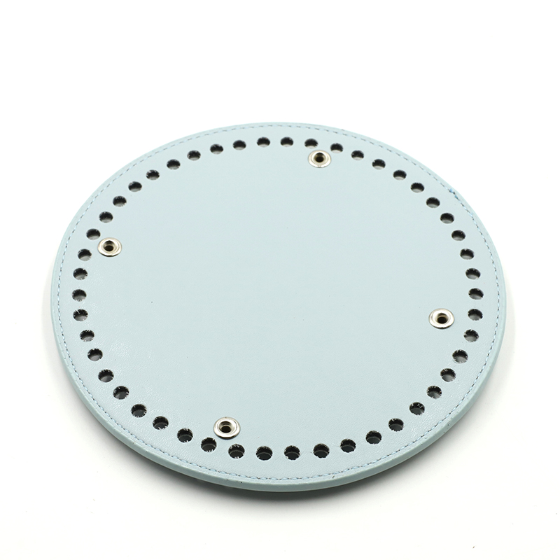Redondo saco de couro inferior com furos rebite para artesanal tricô diy bolsa de ombro acessórios 15cm: Light Blue-2