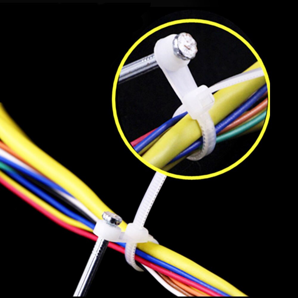 100PCS 4x150/4x200mm Nylon cable zip ties with screw hole Mount Self locking Loop Wrap Bundle Ties Straps