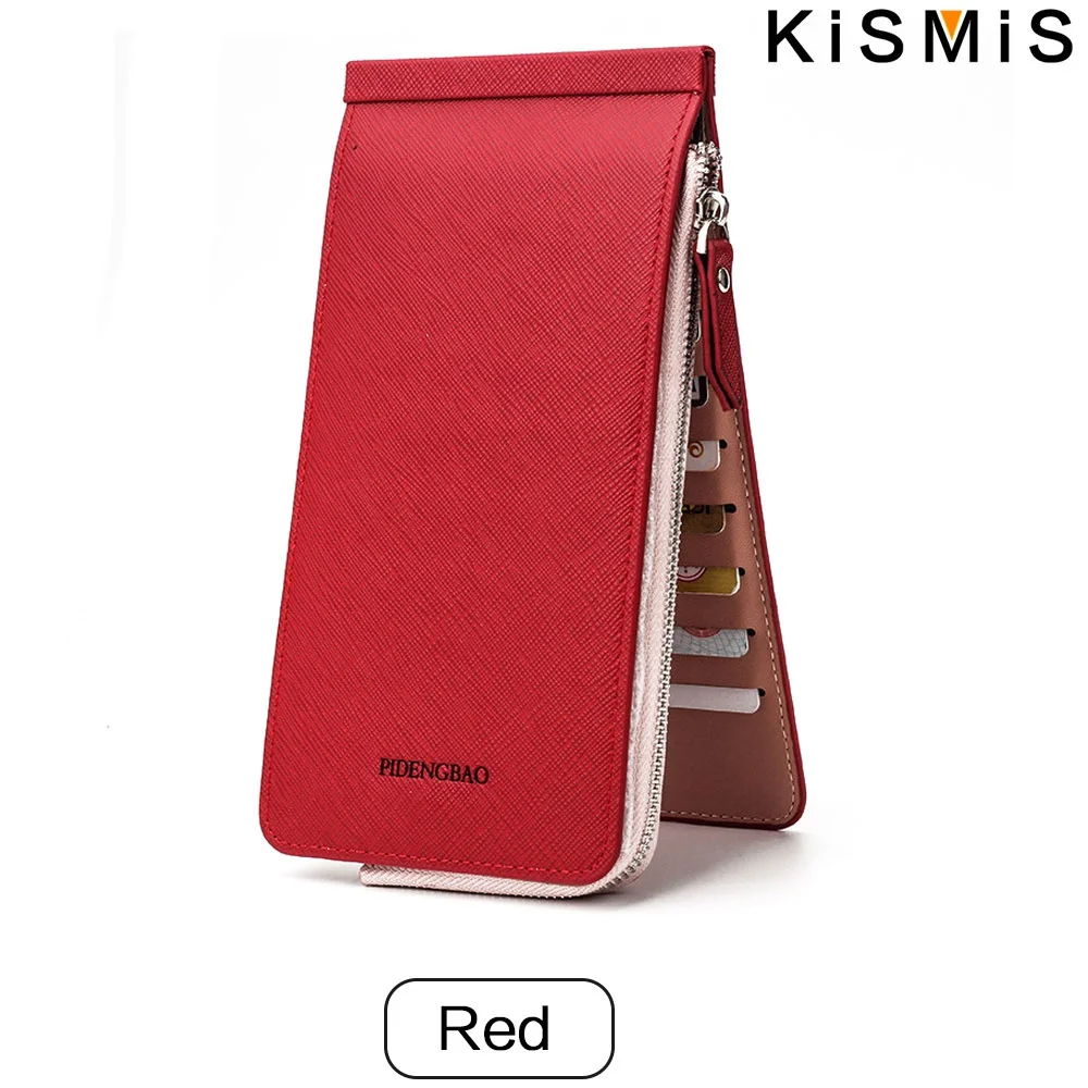 KISMIS RFID Blocking Bifold Wallet - multi-card case with zipper pocket ID holder credit card manager: Red