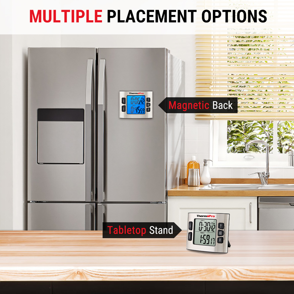 ThermoPro TM02 Cooking Digital Kitchen Timer Large Display Dual Timer Backlight Countdown/UP Timer With Clock Function