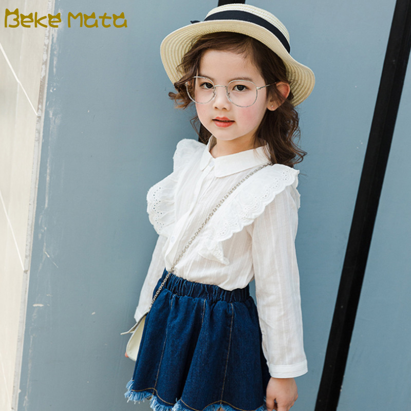 White Blouses For Girls Lace Kids Girls Clothes Long Sleeve Spring Turn-down Collar Child School Blouse Children Shirts