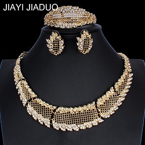 Jiayi jiaduo afrikanske brude smykker sæt til kvinder guldfarvet krystal halskæde øreringe sæt bryllup opgave: 4