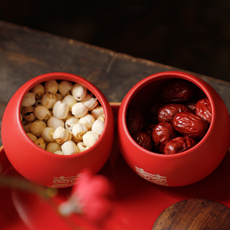 Chinese Red Ceramics Tea Caddy Travel Tea Bag Storage Box Sealed Tea Jar Coffee Canister Kitchen Spice Containers Wedding