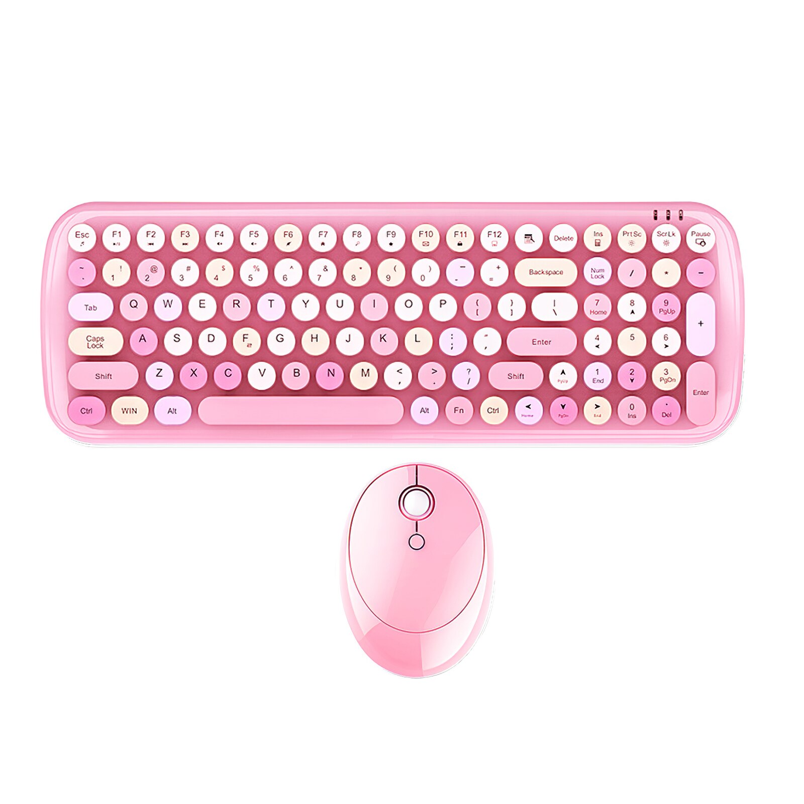 Wireless Bluetooth Keyboard Mouse Kit Steampunk 2.4G Wireless Mouse 1600DPI Position Retro Colorful 84 Round Keys Keyboard: Upgrade version Pink