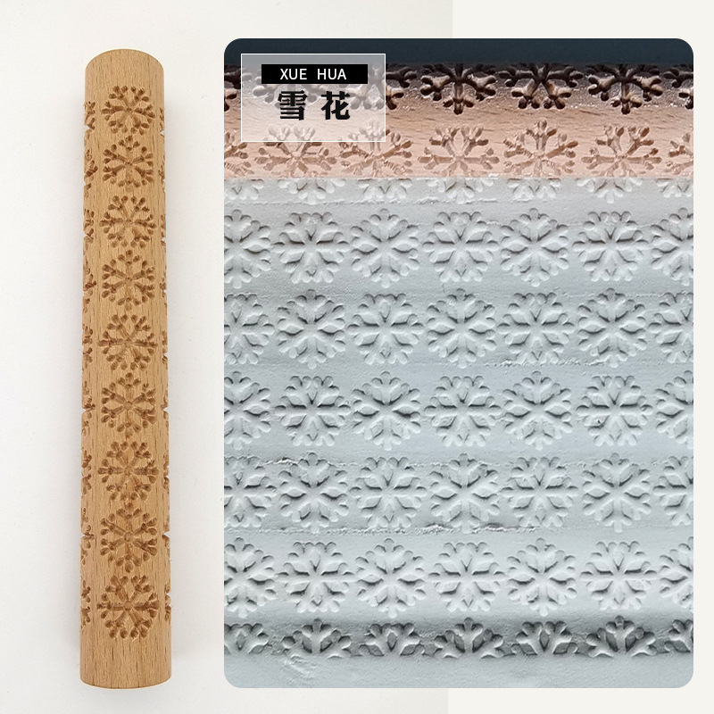 1 Stuks Aardewerk Klei Handgemaakte Houten Textuur Klei Rolling Bloem Stick Rolling Klei Steen Stok Boom Patroon Klei Tool: Snowflake