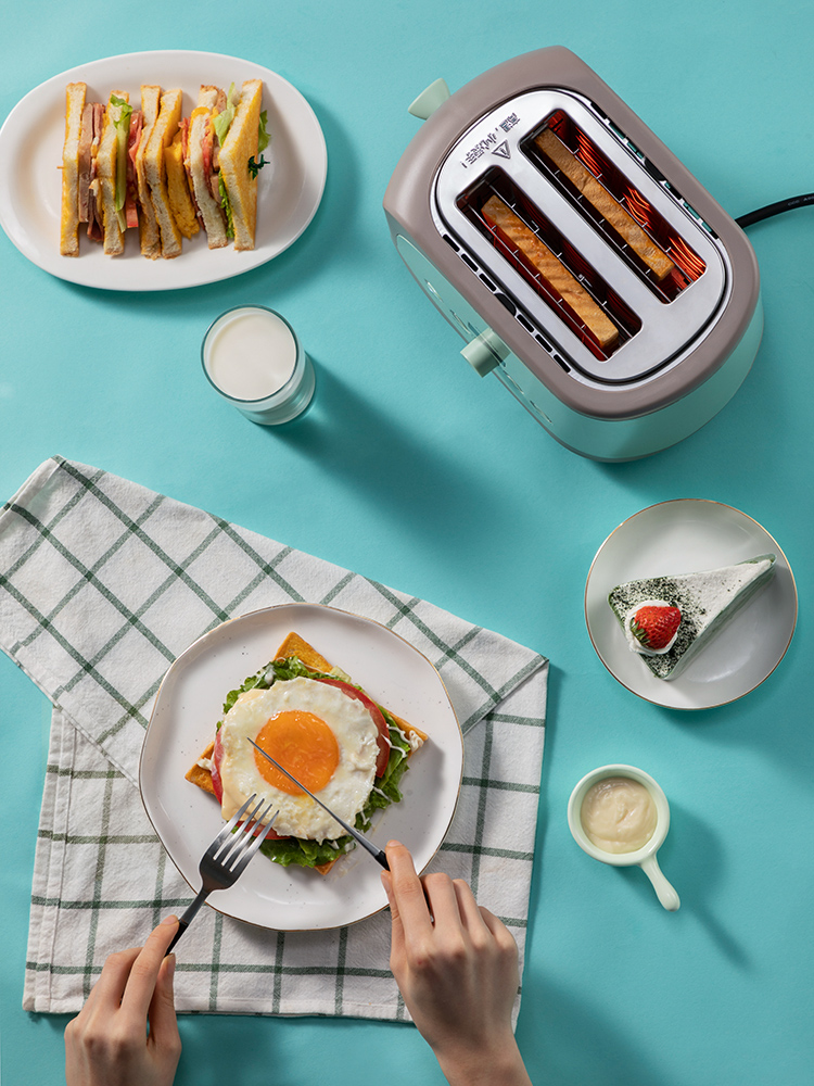 220V 680w Automatic Breakfast Toaster oven Bread machine 2slices 7gears adjustment 304 stainless steel with dust cover